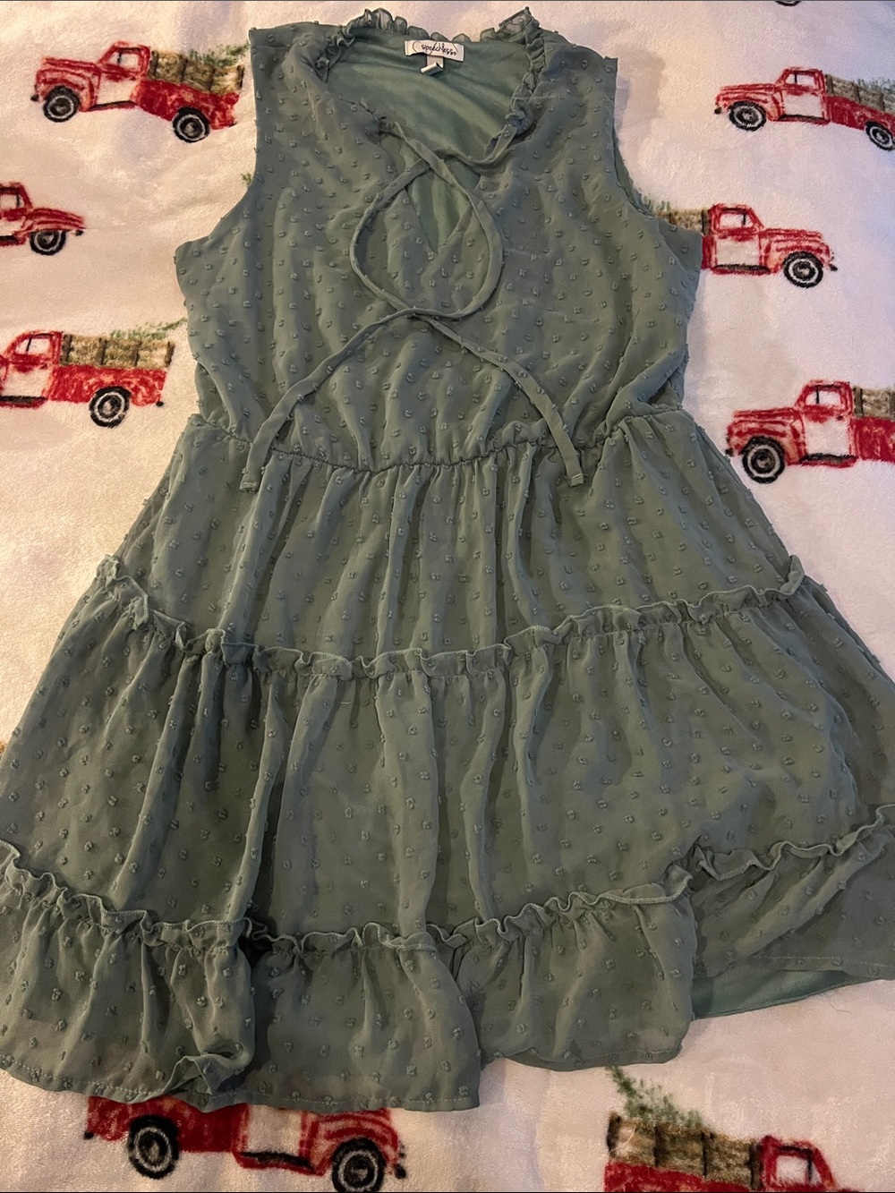 Speechless Sage Green Ruffle-Tiered Mini Dress